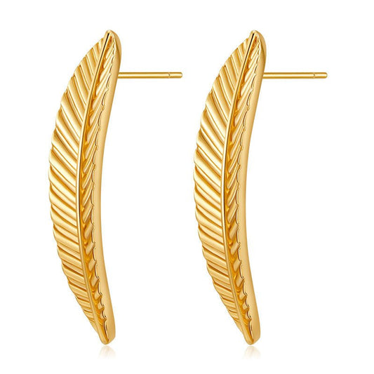 18K Gold Leaf Ear Studs - Shuling Jewelry