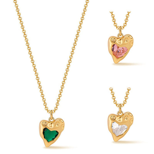 18K Gold Zircon Heart Necklace - Shuling Jewelry