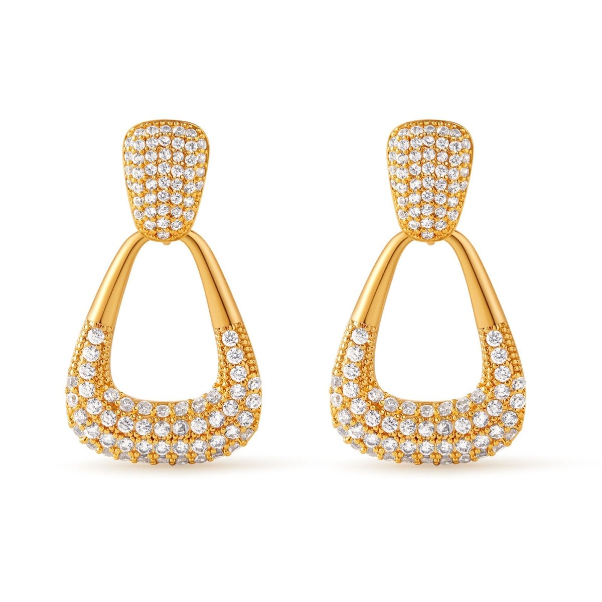 18K Gold Classic Zircon Golden Earrings - Shuling Jewelry