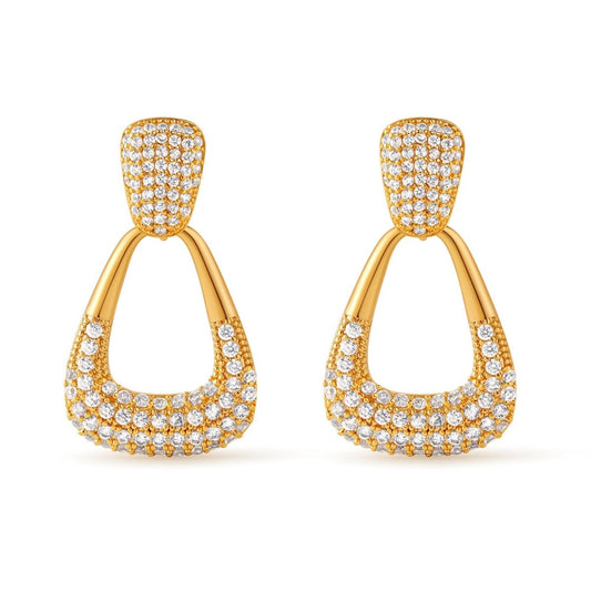 18K Gold Classic Zircon Golden Earrings - Shuling Jewelry