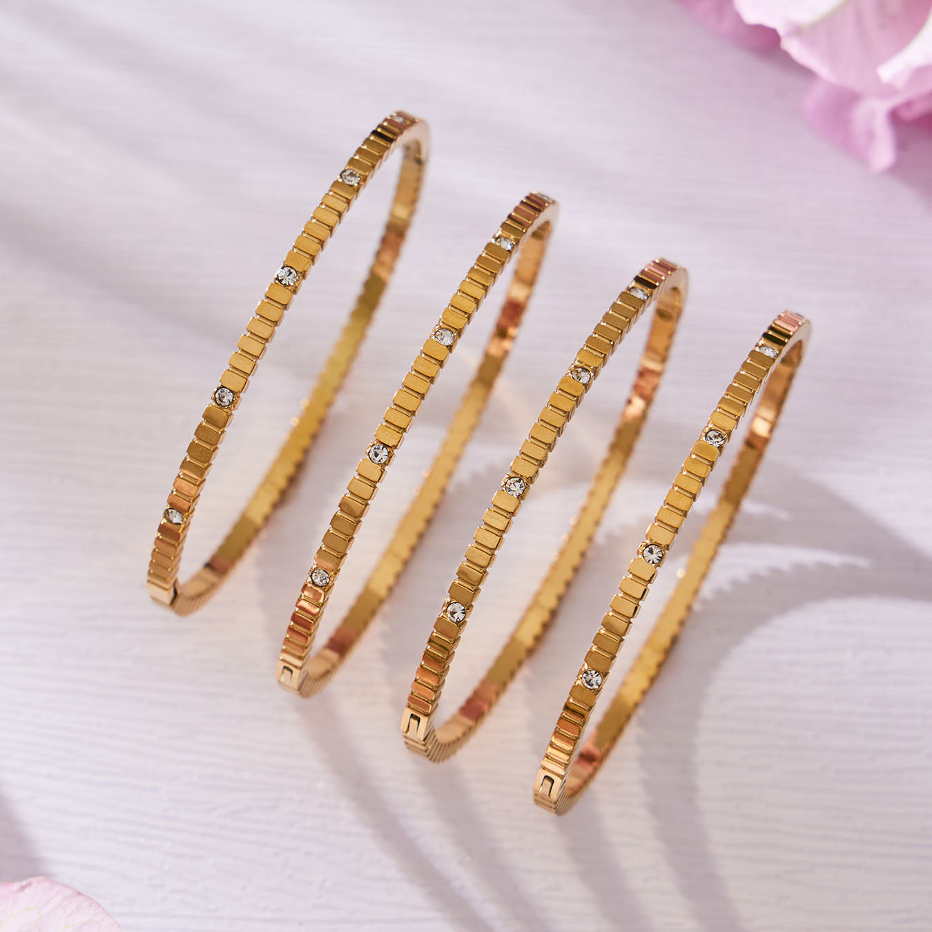 Stackable Ribbed Crystal Textured Bangles