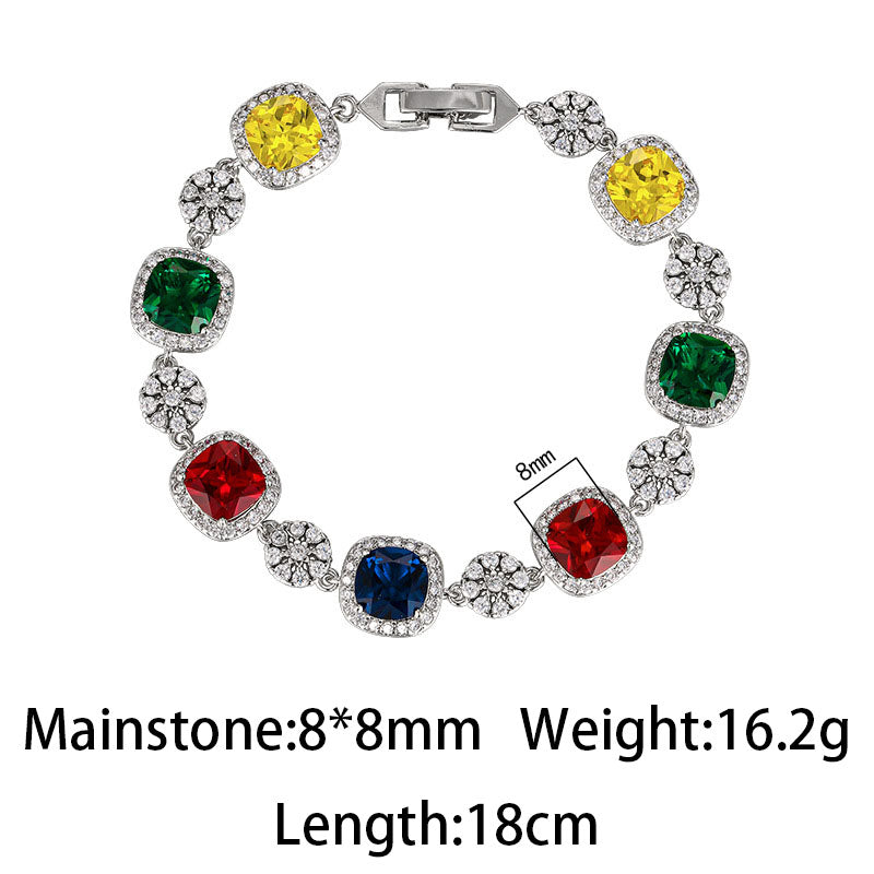 Elegant Cushion Cut Gemstone Halo Sparkle Tennis Bracelet