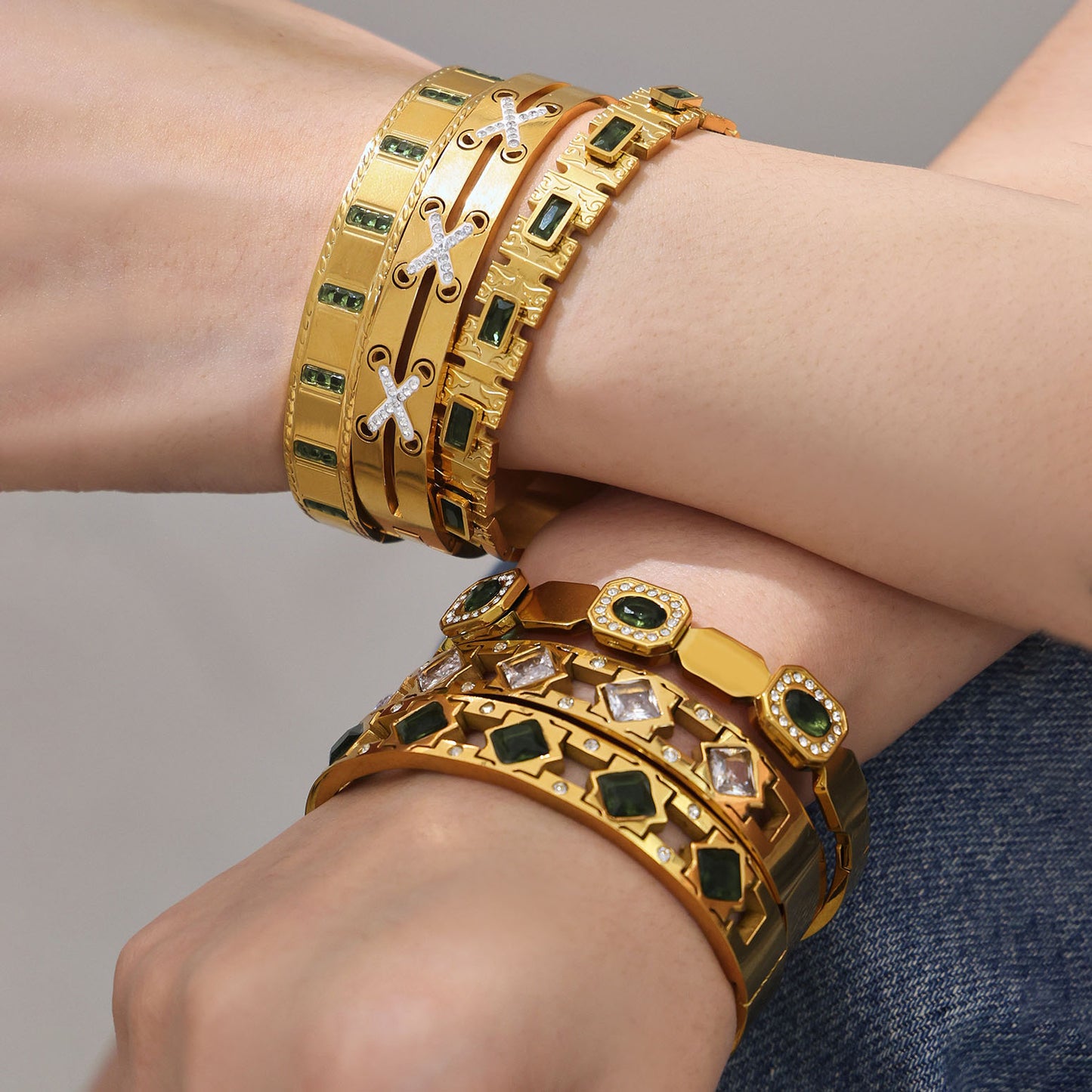 Vintage Emerald Geometric Bangles