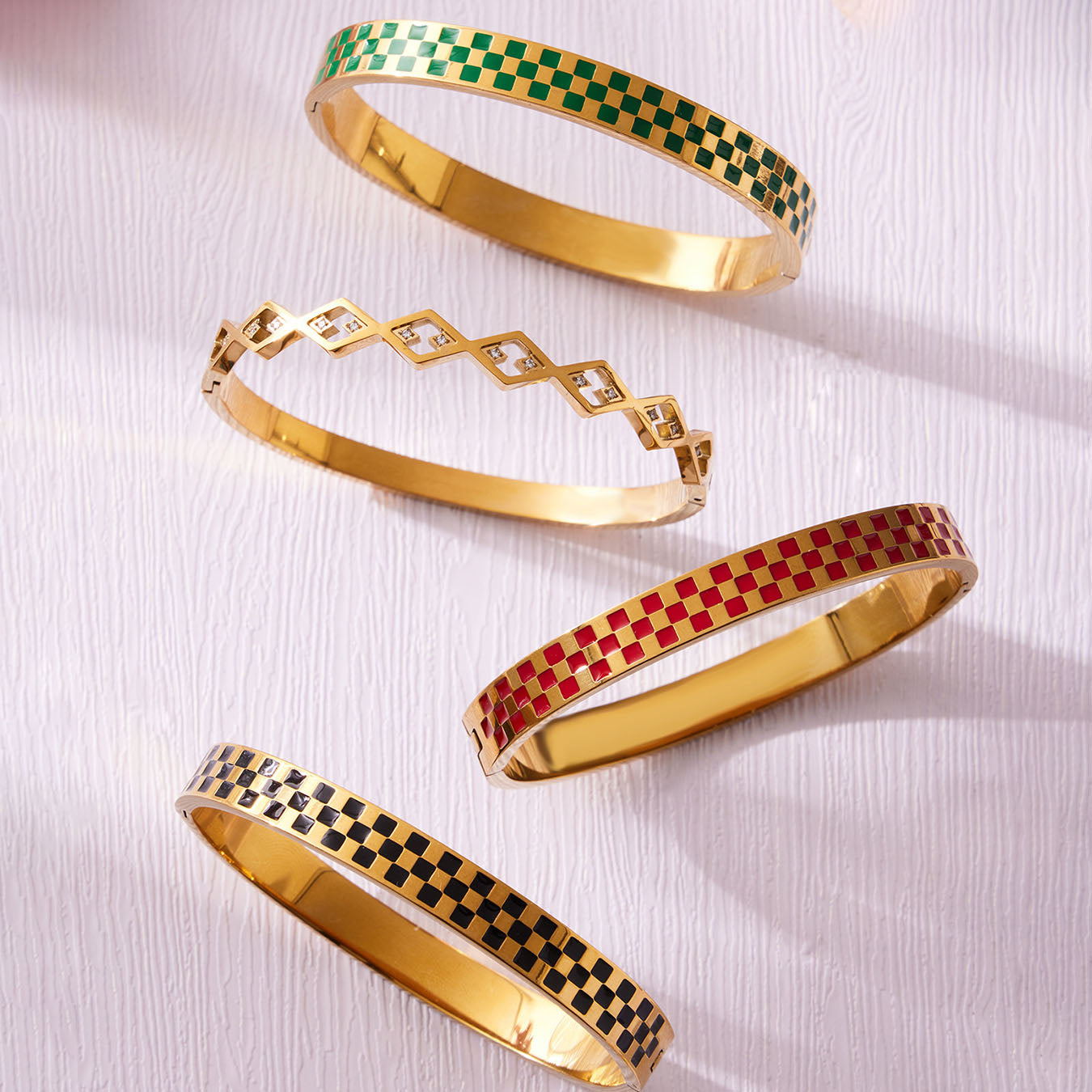 Retro Checkered & Geometric Gold Bangles