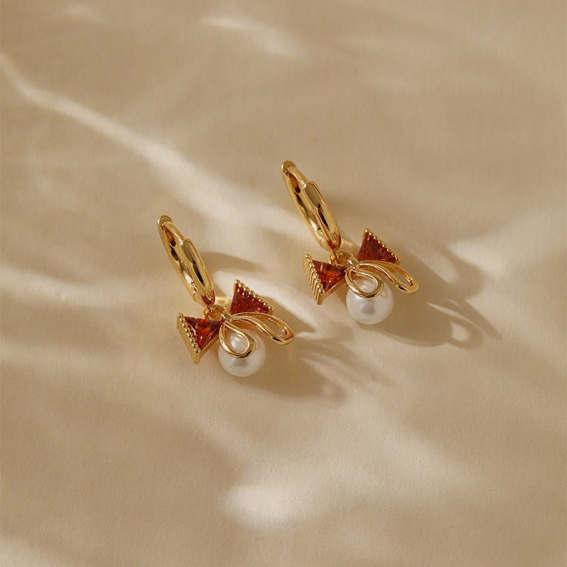 18K Gold Zircon Butterfly Knot Earrings - Shuling Jewelry