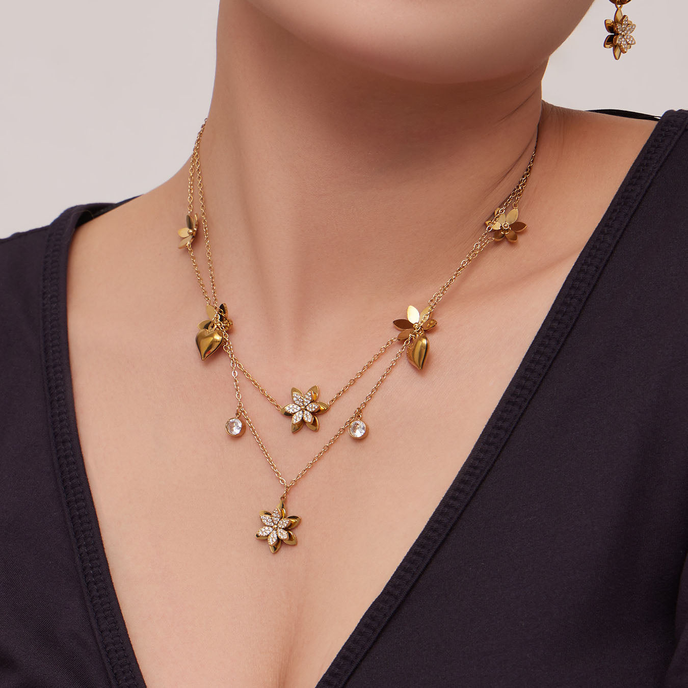 Sparkling Zircon Flower Gold Jewelry Sets