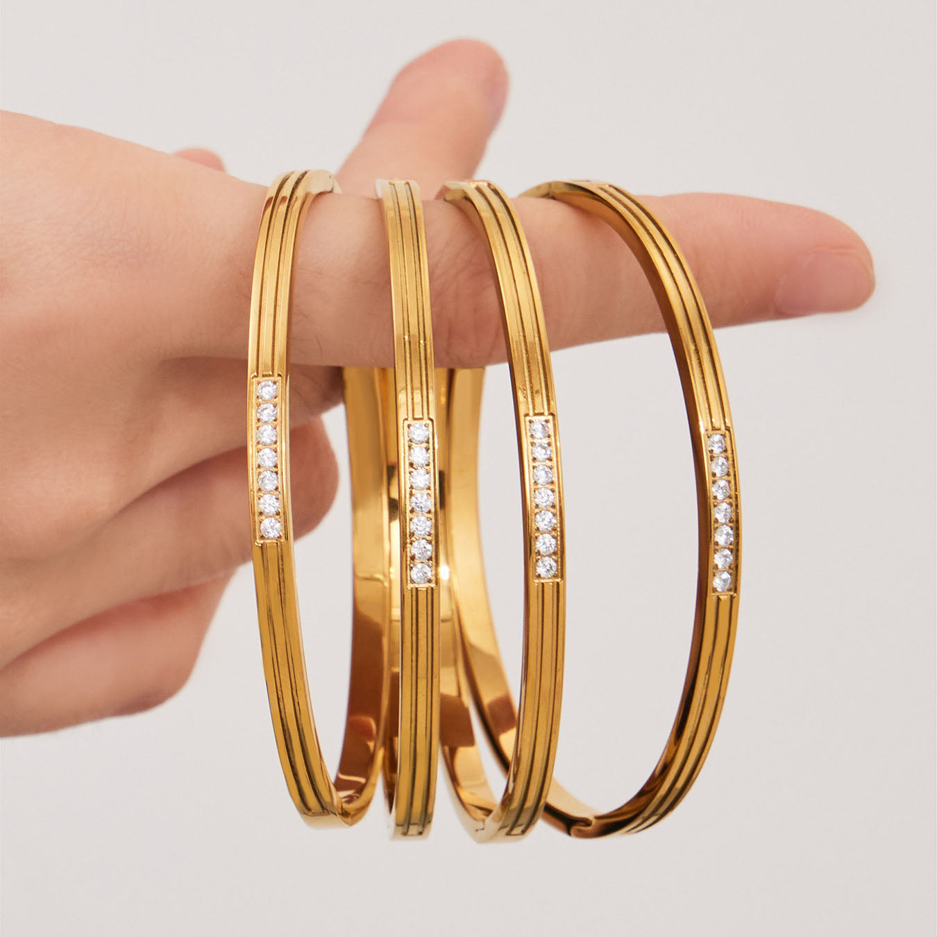 Elegant Grooved Crystal Stackable Bangles