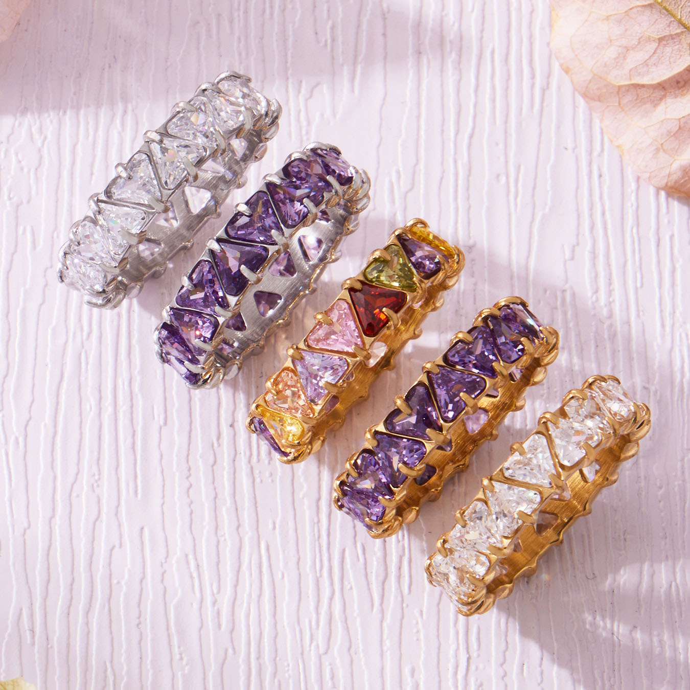 Triangle Cut Zirconia Eternity Band Rings