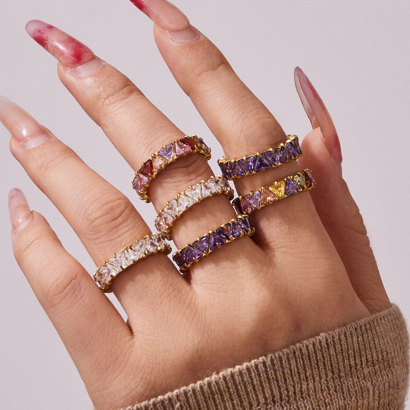 Triangle Cut Zirconia Eternity Band Rings