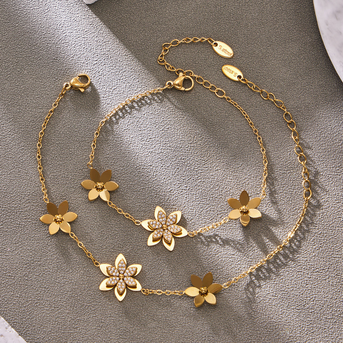 Sparkling Zircon Flower Gold Jewelry Sets
