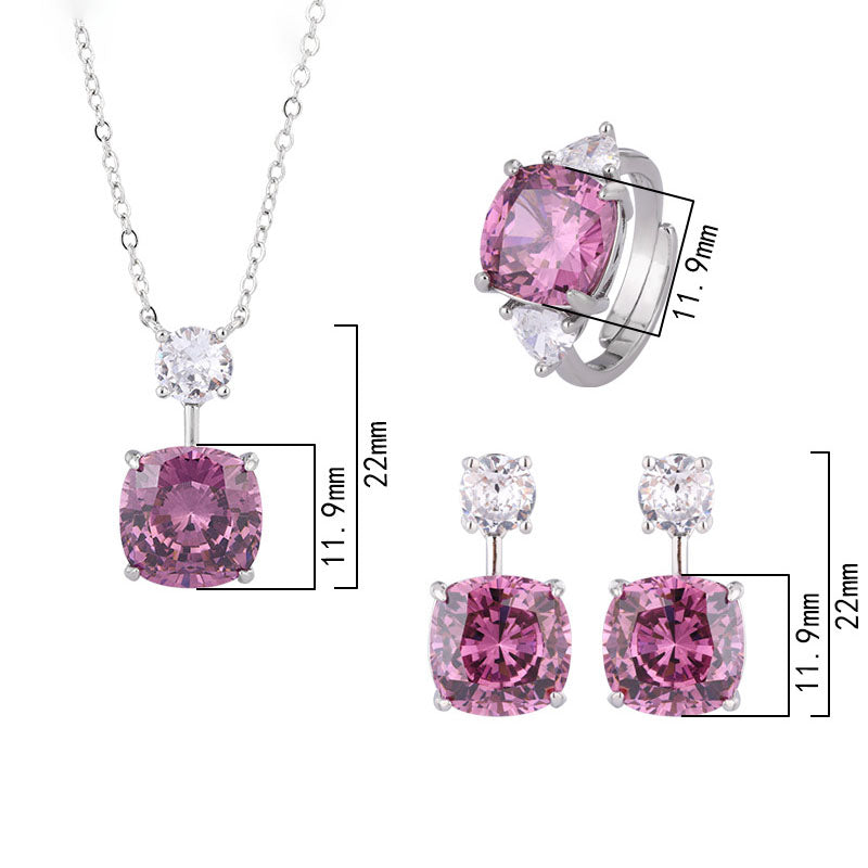 Radiant Pink Cushion Cut Jewelry Suite