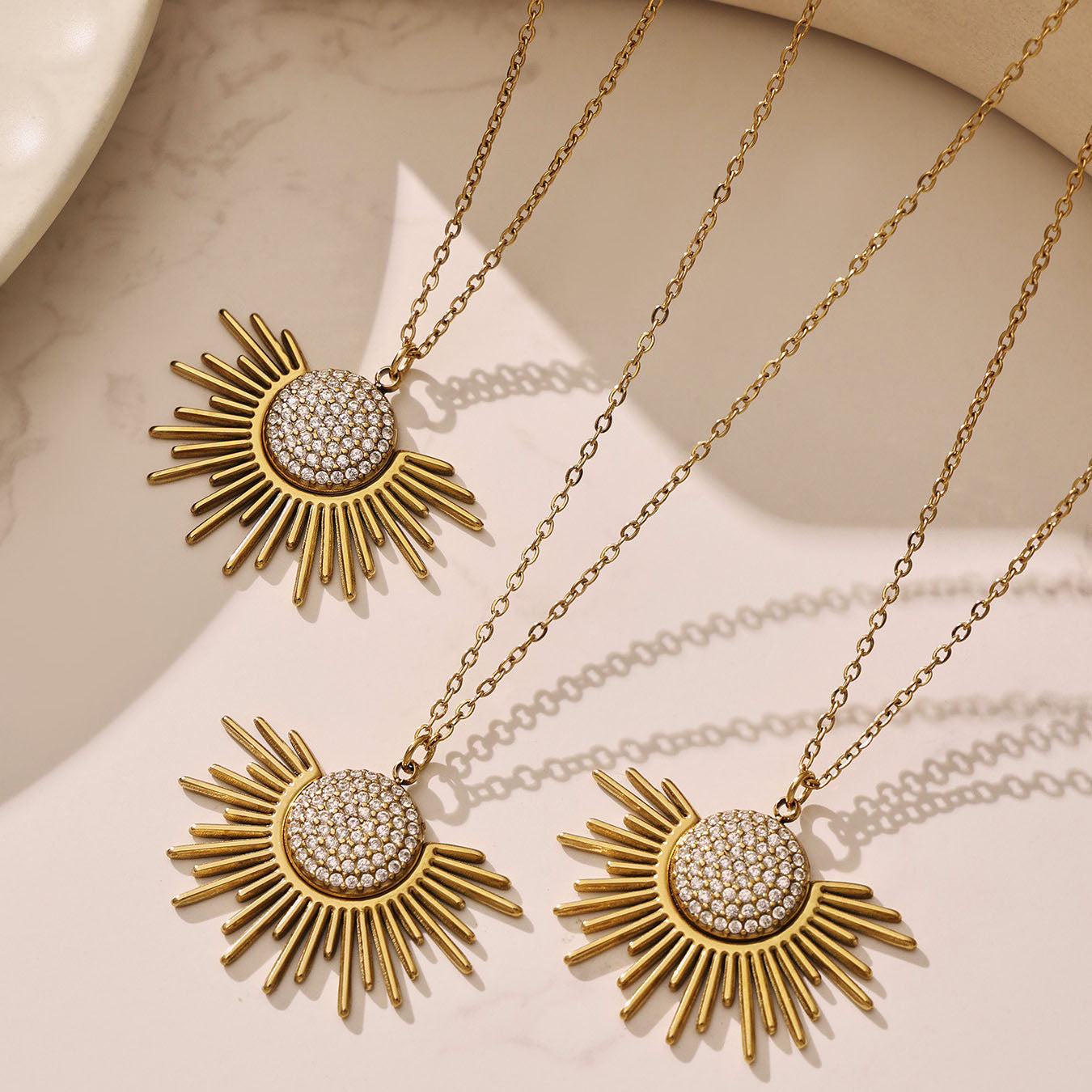 Radiant Celestial Pave Sunburst Gold Necklace