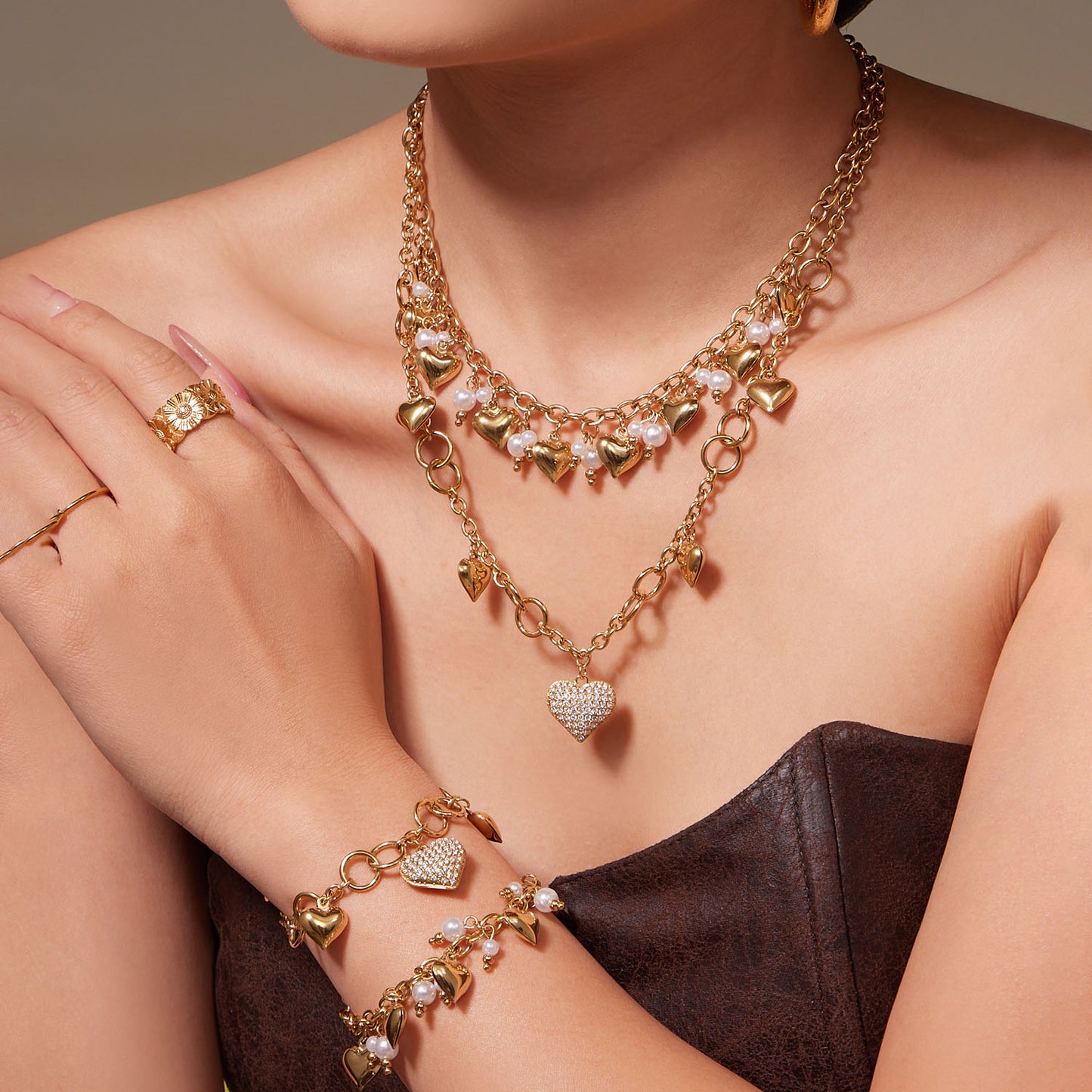 Luxury Heart Pearl Layered Jewelry Set