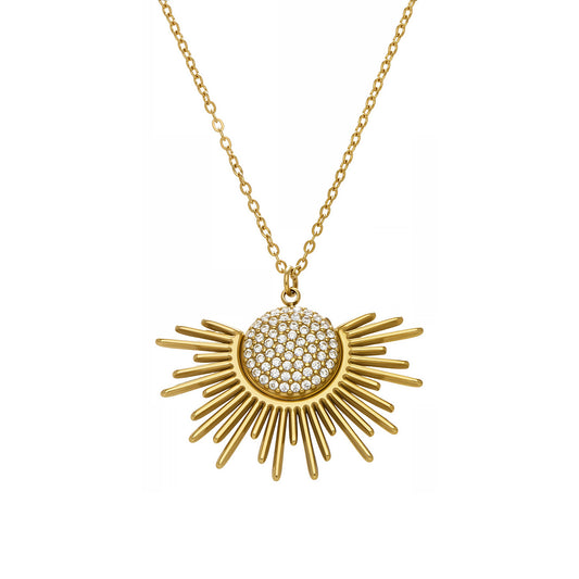Radiant Celestial Pave Sunburst Gold Necklace
