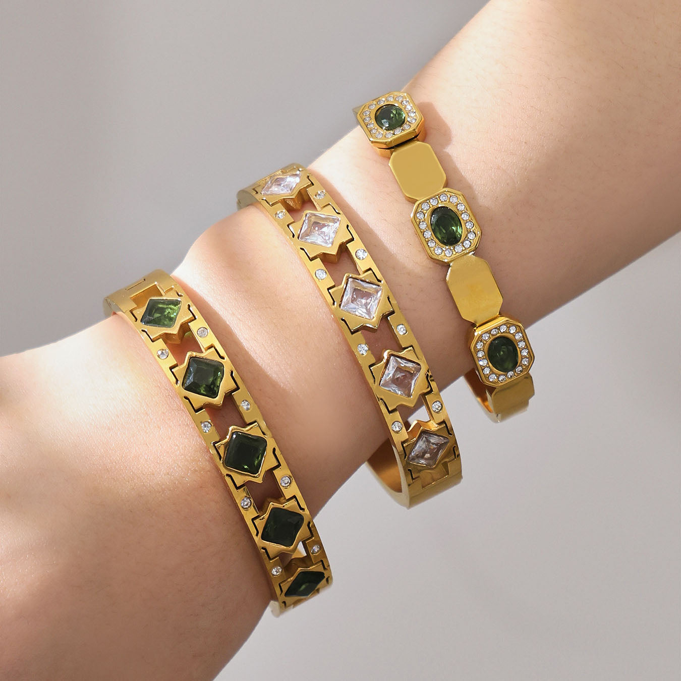 Vintage Emerald Geometric Bangles