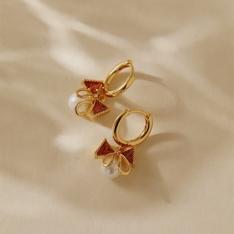 18K Gold Zircon Butterfly Knot Earrings - Shuling Jewelry