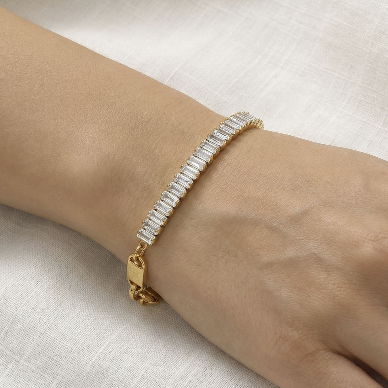 Baguette Tennis Paperclip Link Bracelet
