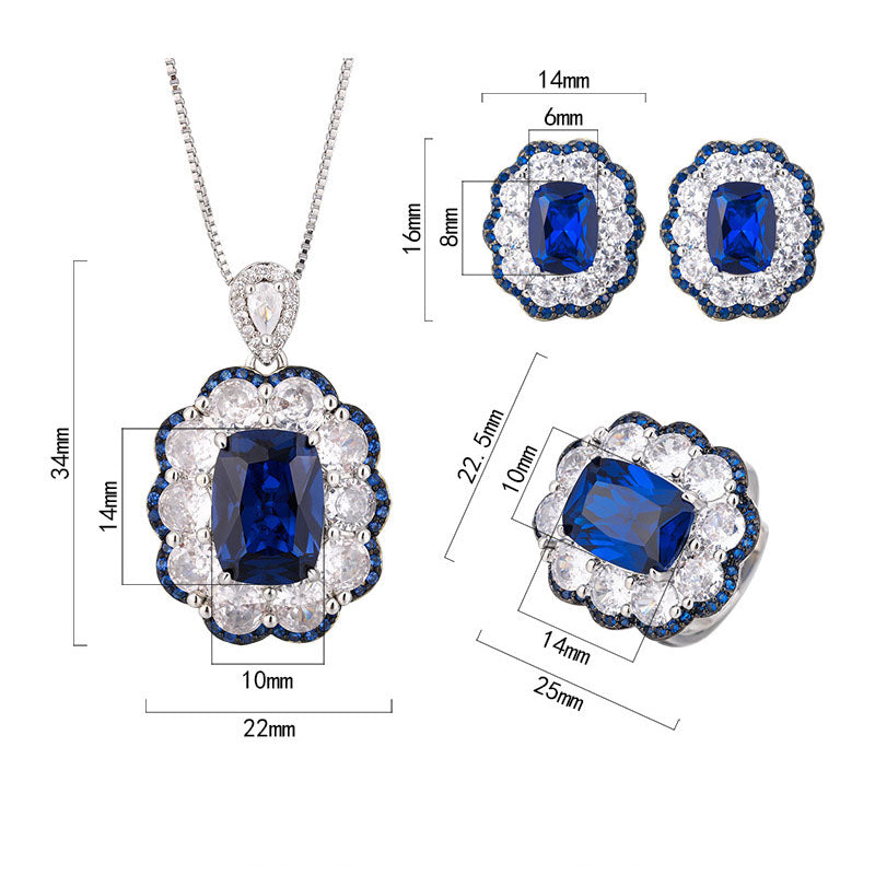 Luxury Blue Crystal Halo Jewelry Set