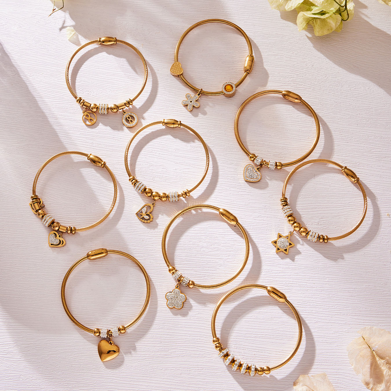 Elegant Crystal Charm Cable Bangles