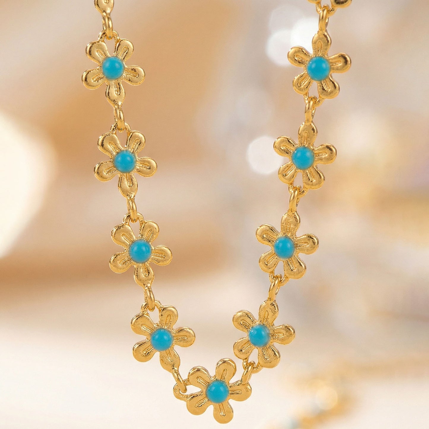 Vintage Gold Daisy Choker with Turquoise