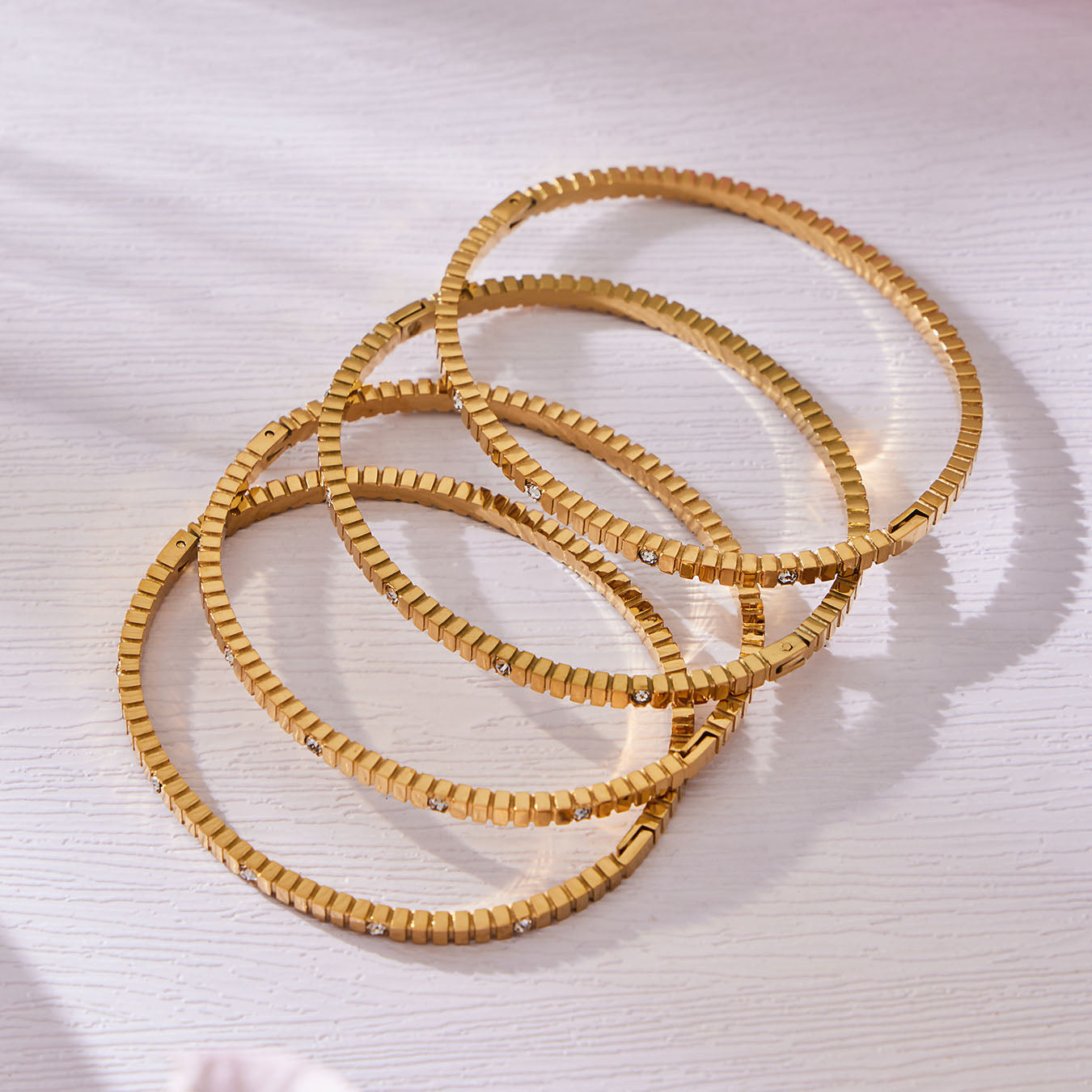 Stackable Ribbed Crystal Textured Bangles