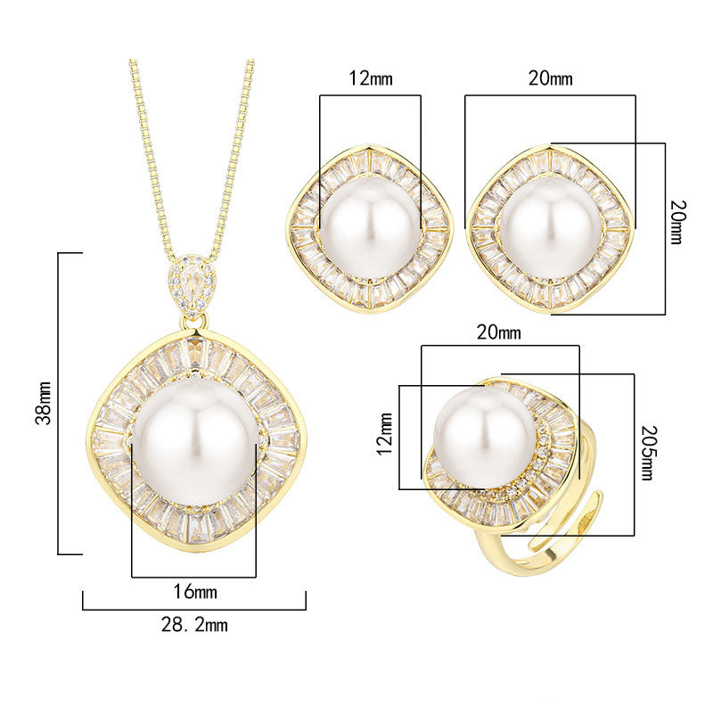 Elegant Pearl and Shimmering Baguette Crystal Jewelry Set