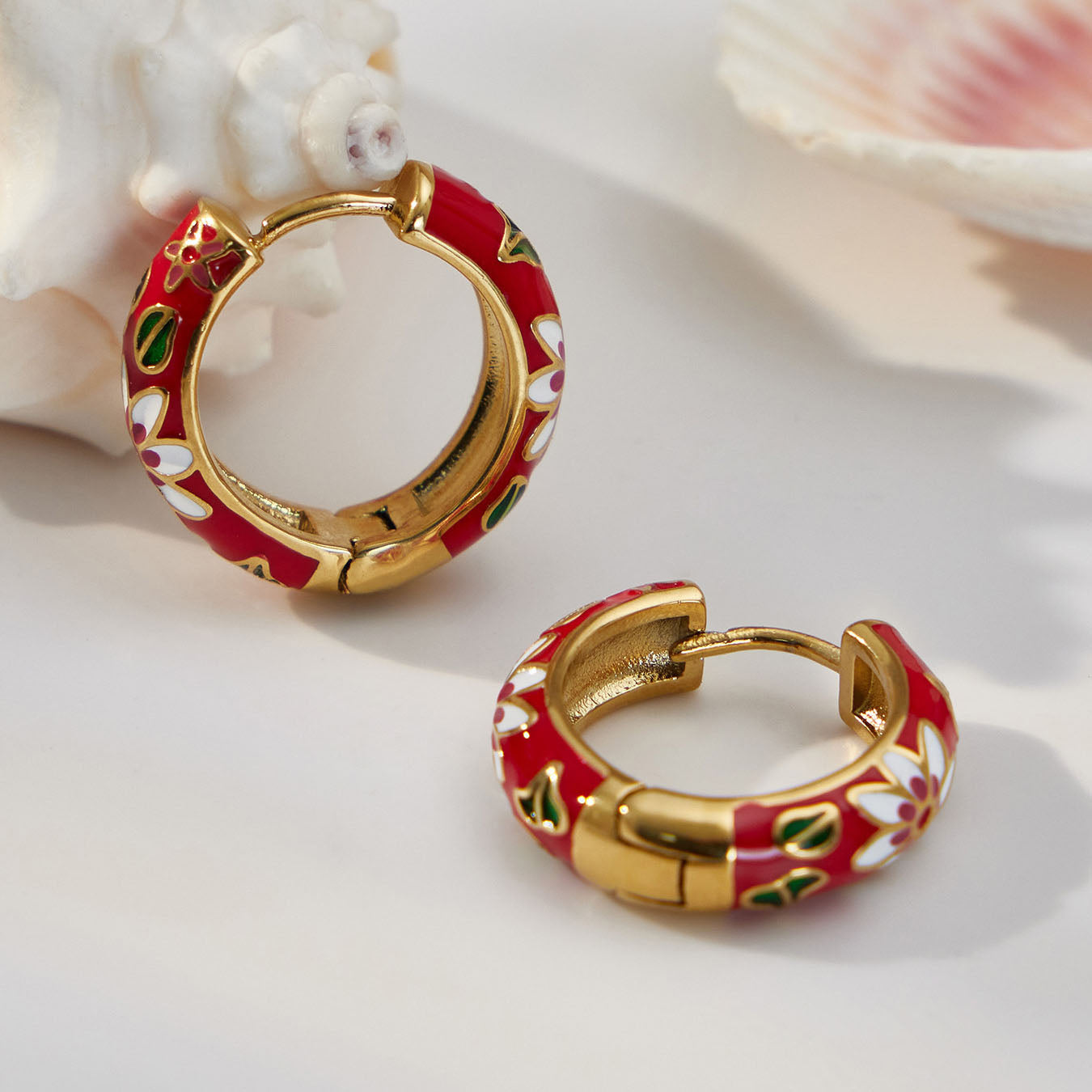 Enamel Floral & Crystal Huggie Earrings