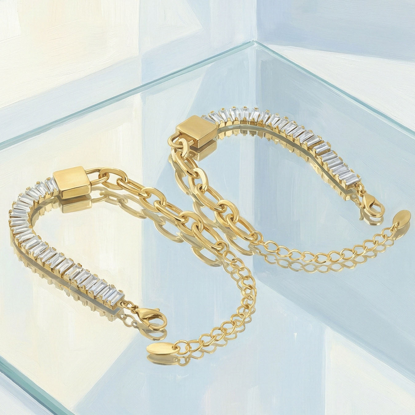 Baguette Tennis Paperclip Link Bracelet