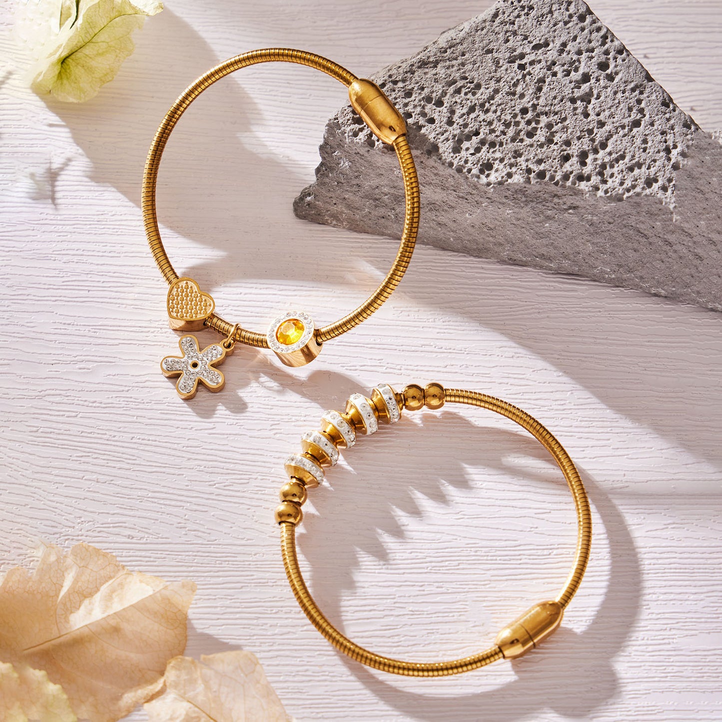Elegant Crystal Charm Cable Bangles