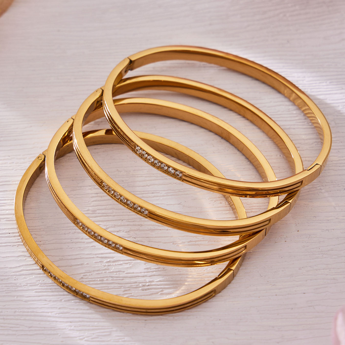 Elegant Grooved Crystal Stackable Bangles
