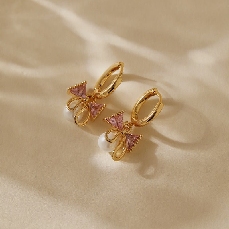 18K Gold Zircon Butterfly Knot Earrings - Shuling Jewelry