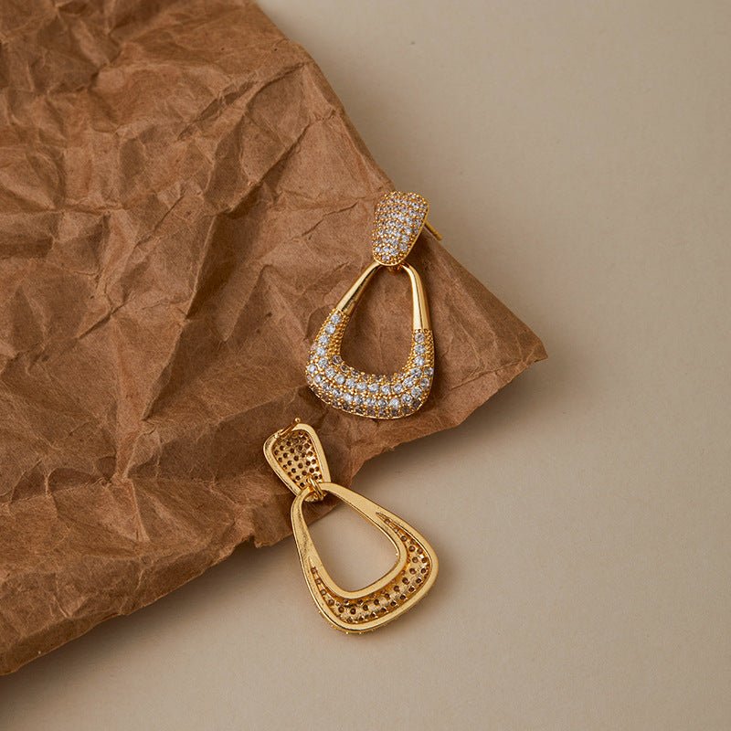 18K Gold Classic Zircon Golden Earrings - Shuling Jewelry