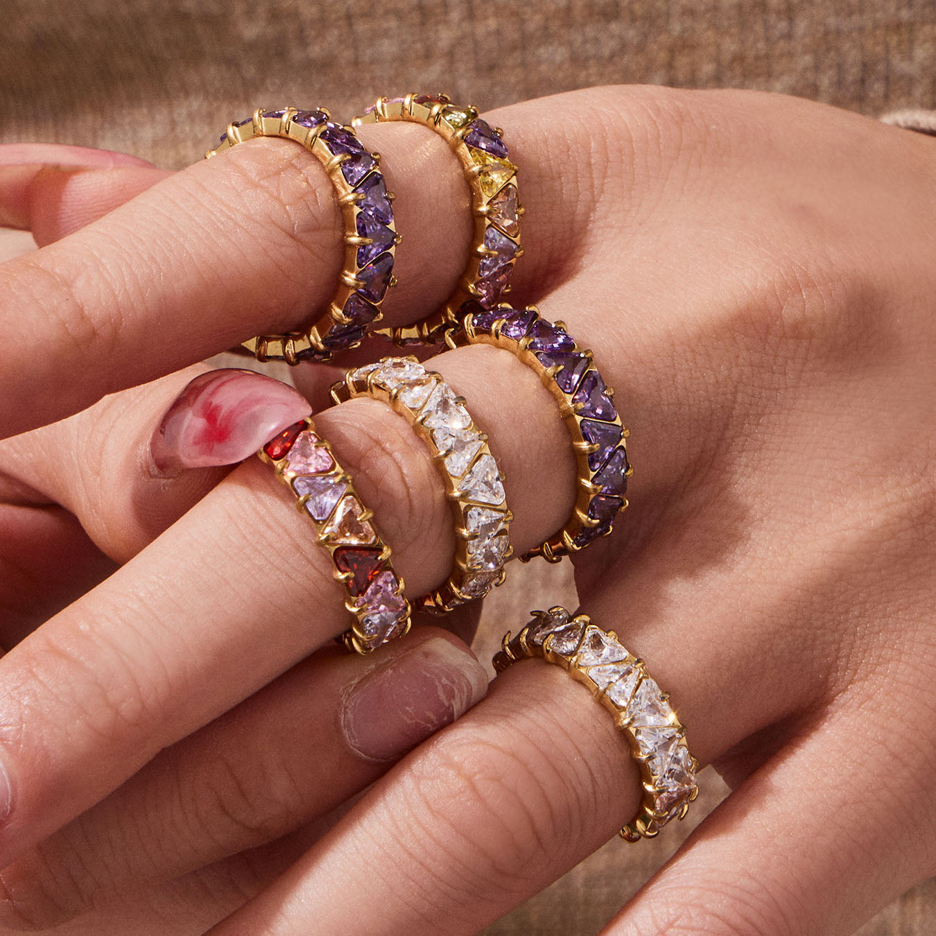 Triangle Cut Zirconia Eternity Band Rings