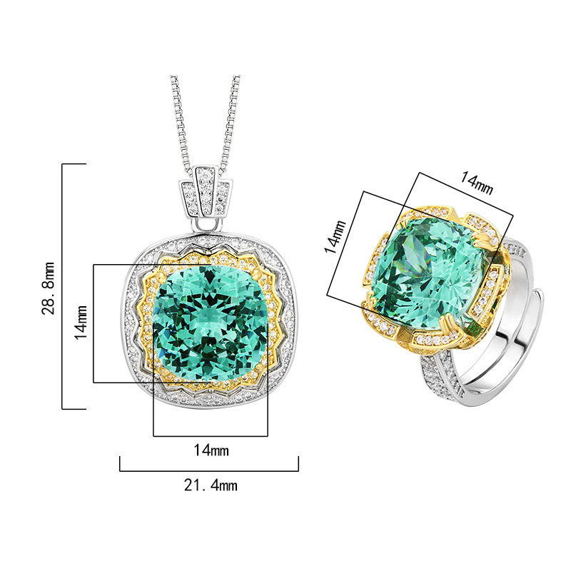 Exquisite Emerald Green Cushion Cut Statement Jewelry Set