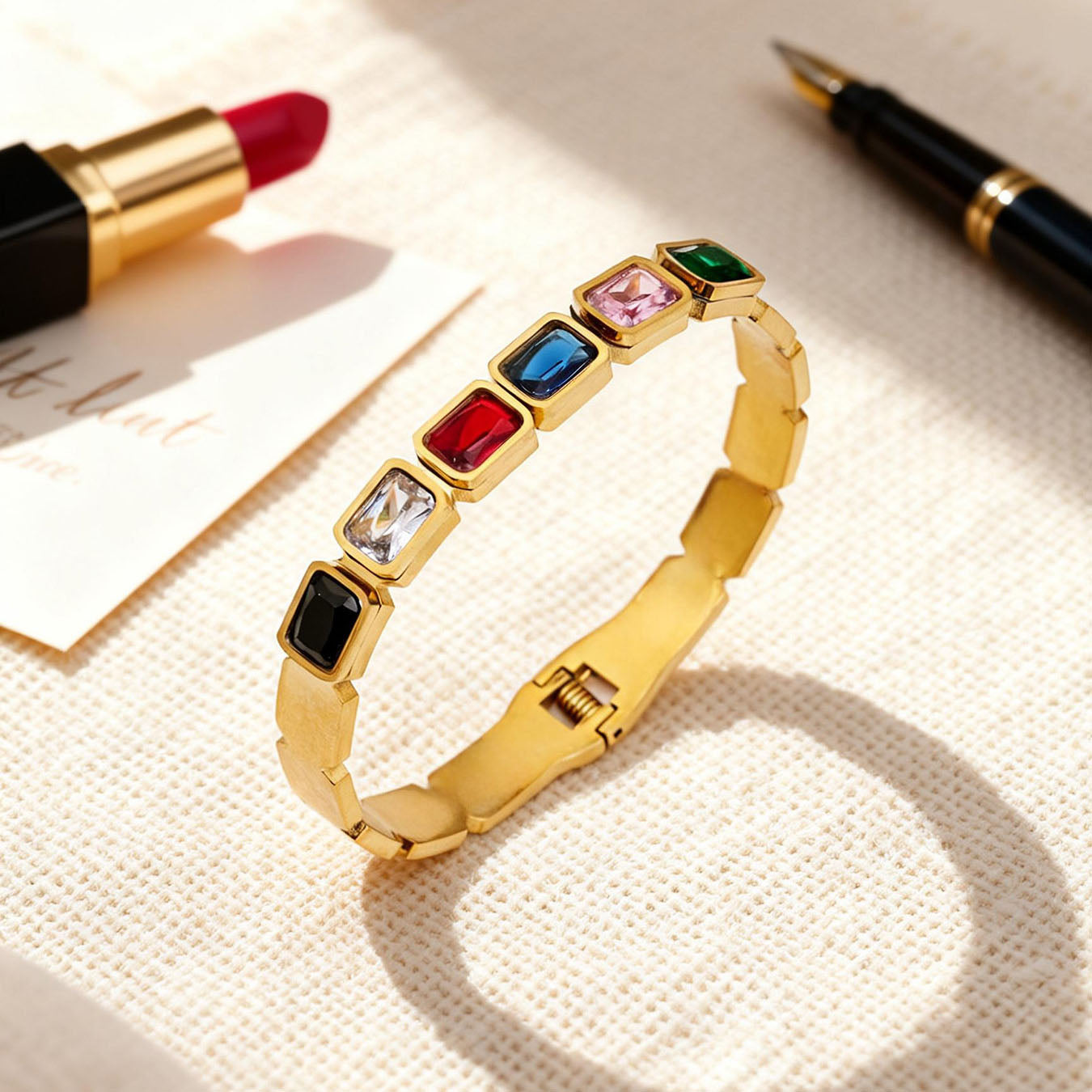 Emerald-Cut Crystal Hinged Bangle