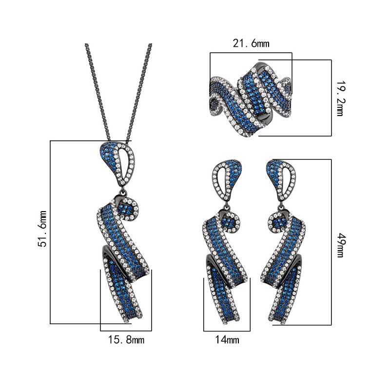 Art Deco Gunmetal Twisted Ribbon Blue Sapphire Jewelry Set