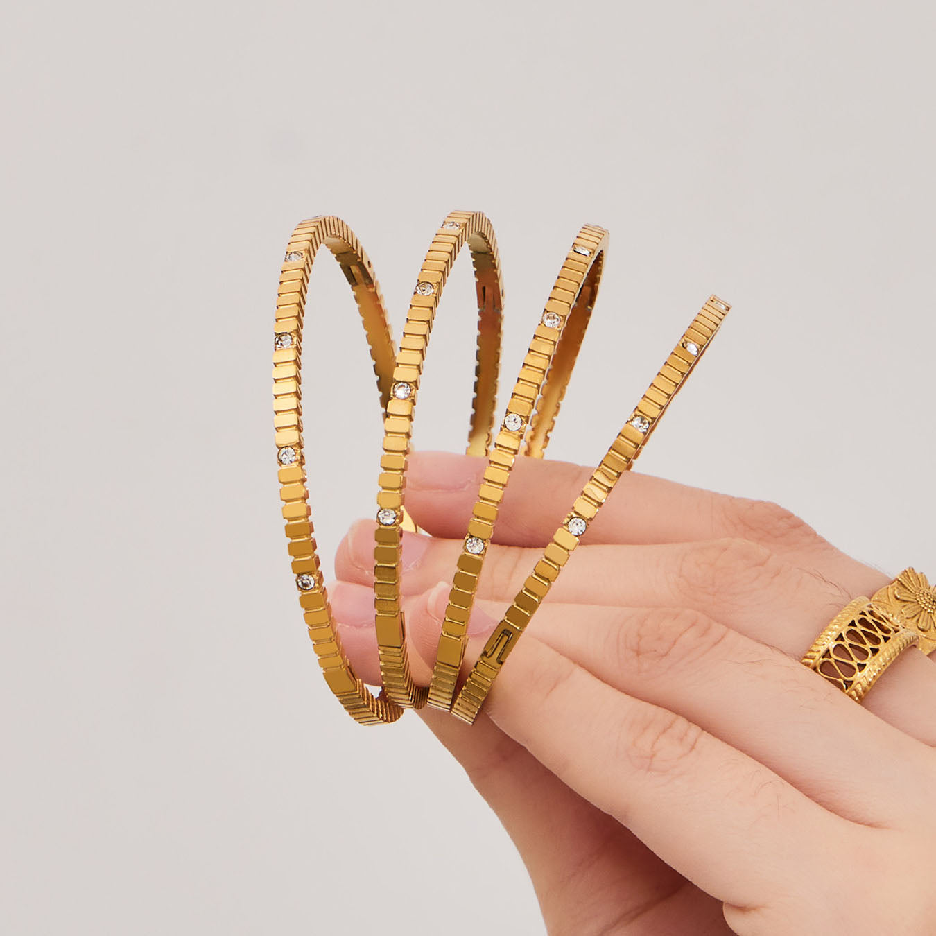 Stackable Ribbed Crystal Textured Bangles