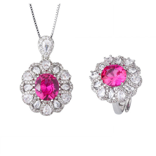 Royal Oval Gemstone Floral Halo Jewelry Set