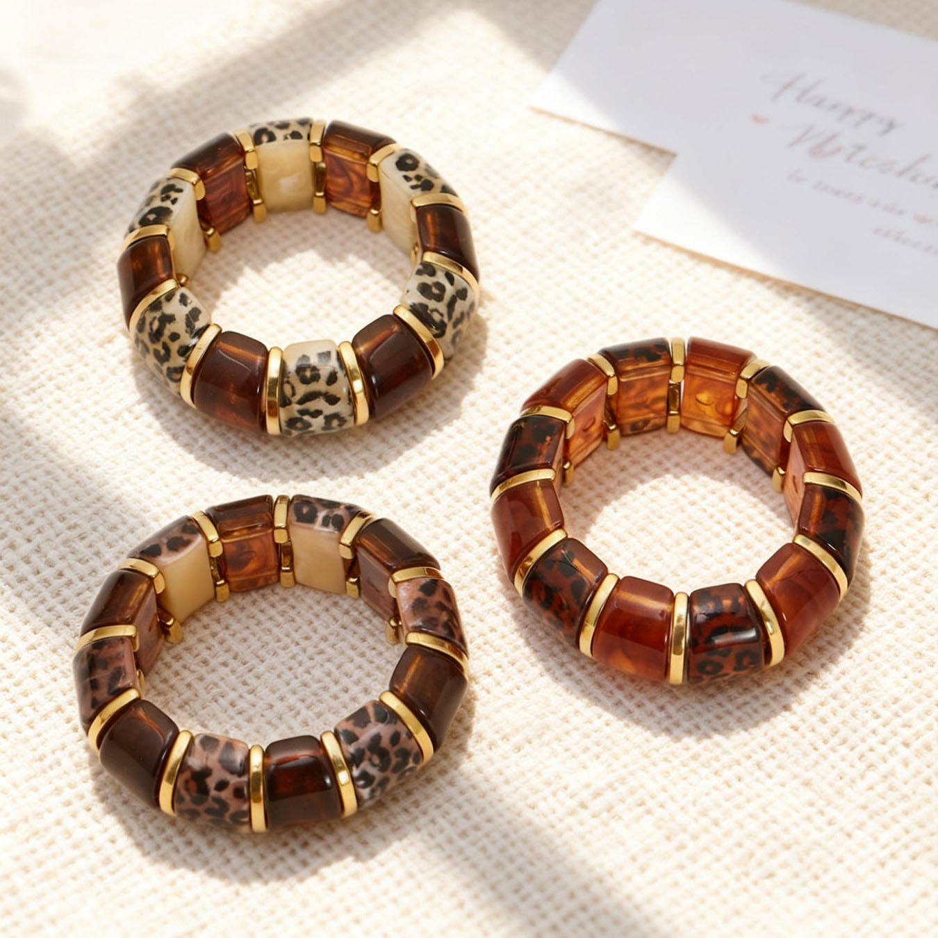 Chunky Leopard Resin Gold Inlay Bracelet