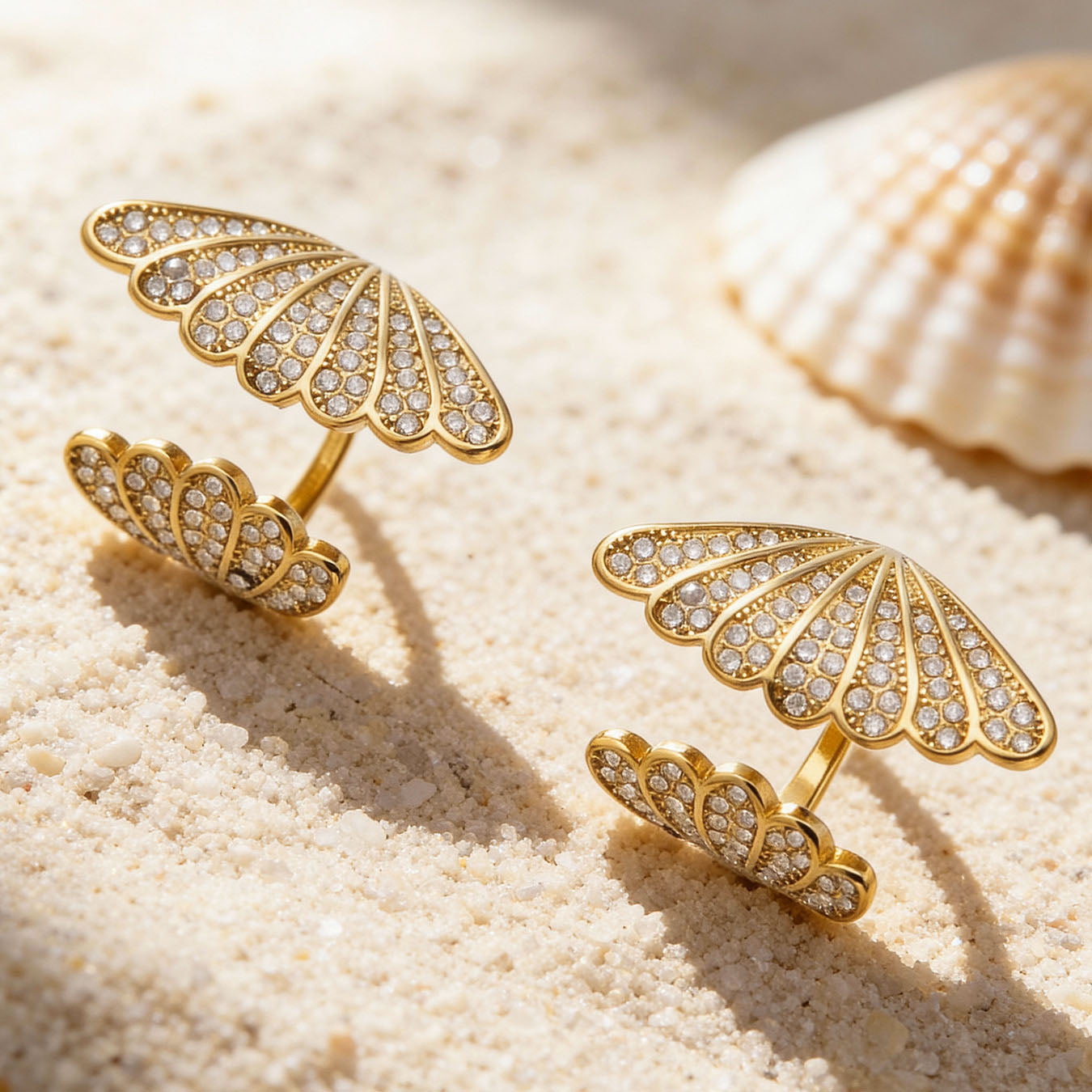 Sparkling Seashell Open Band Ring