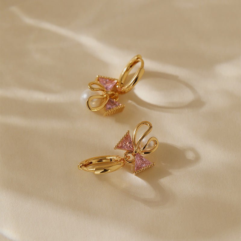 18K Gold Zircon Butterfly Knot Earrings - Shuling Jewelry