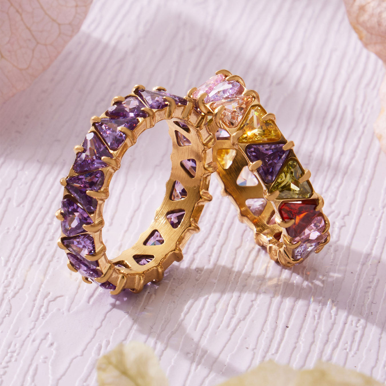 Triangle Cut Zirconia Eternity Band Rings