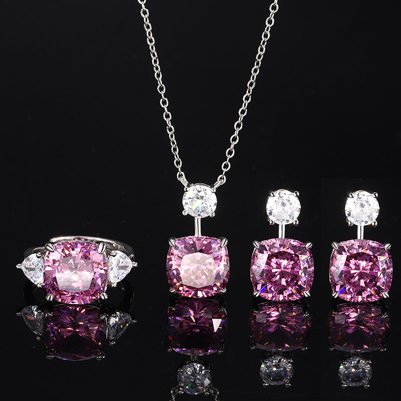Radiant Pink Cushion Cut Jewelry Suite