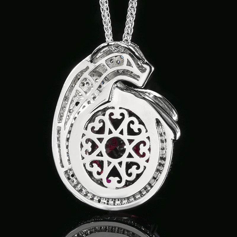 Sparkling Panther Pave Oval Ruby Necklace