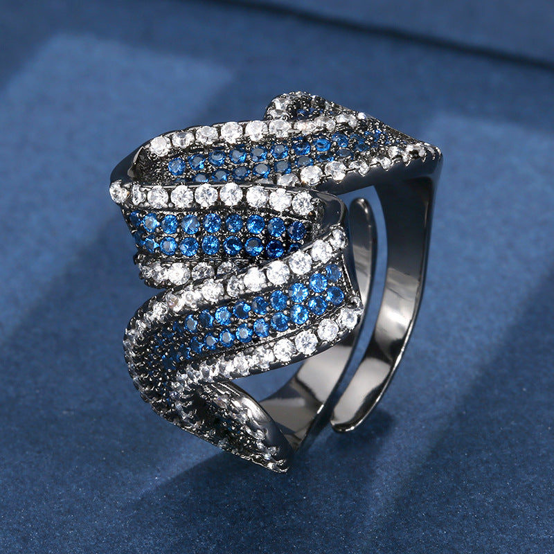 Art Deco Gunmetal Twisted Ribbon Blue Sapphire Jewelry Set