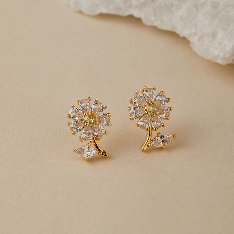 Floral Elegance Zirconia Gold Drop Ear Studs
