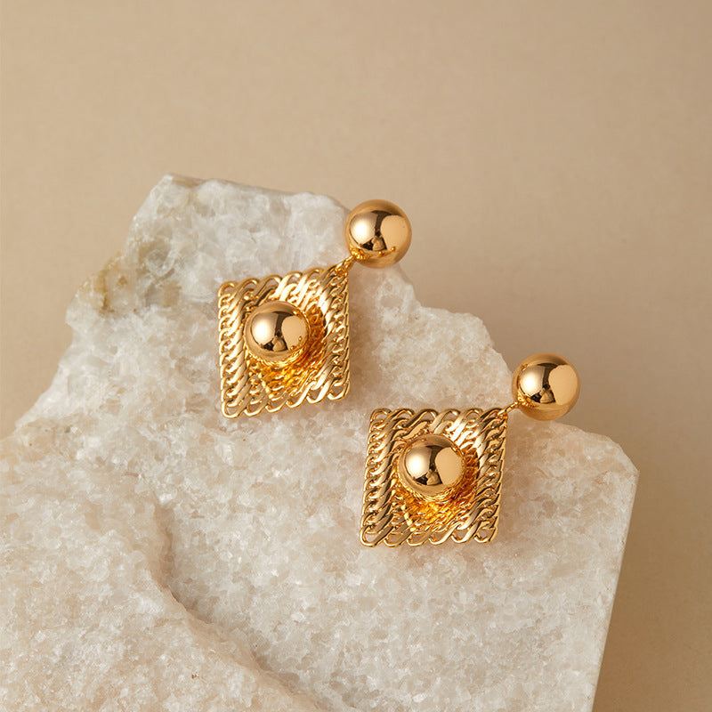 Vintage Geometric Lattice Drop Earrings