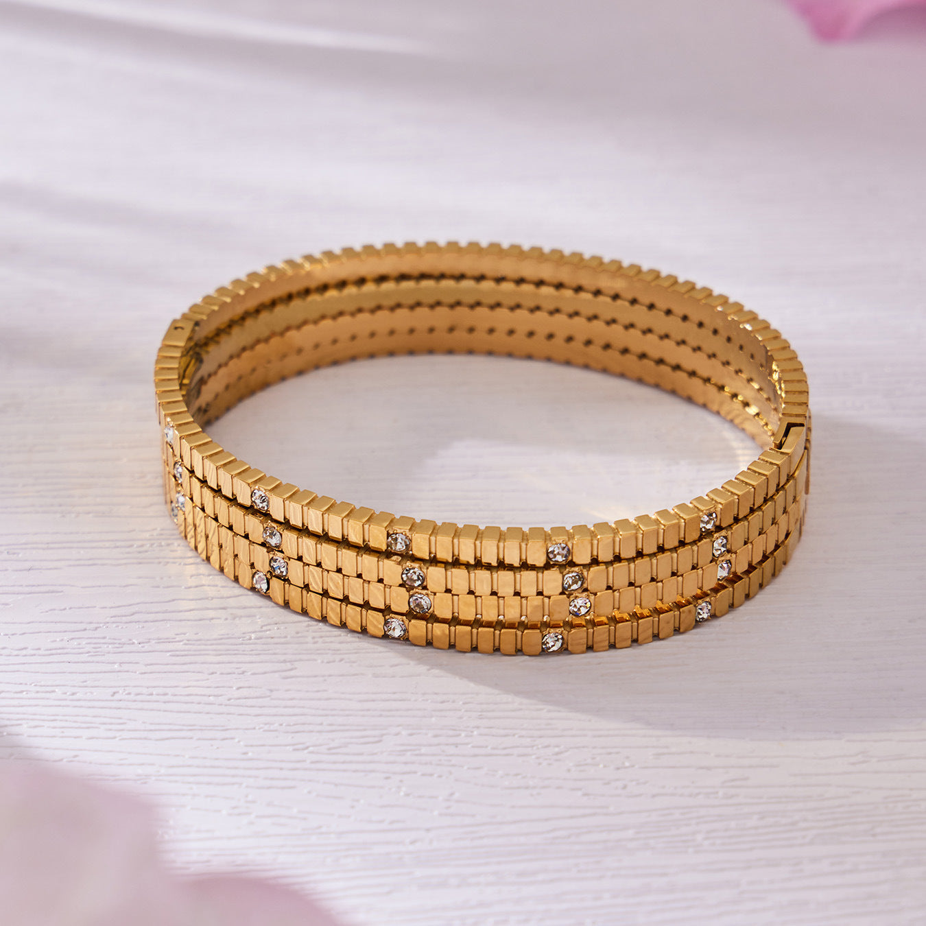 Stackable Ribbed Crystal Textured Bangles