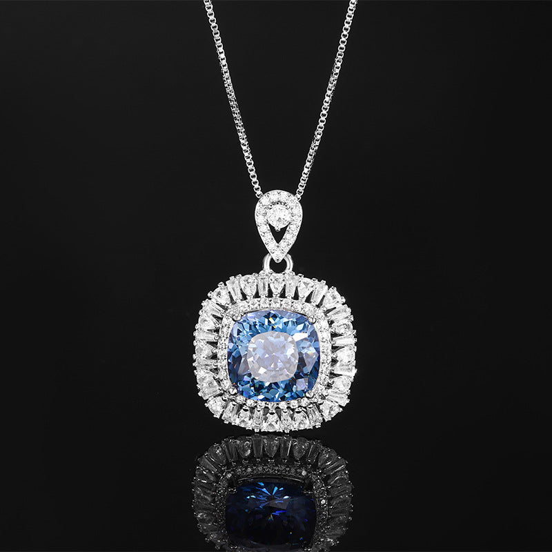 Cushion-Cut Blue Stone Halo Jewelry Suite