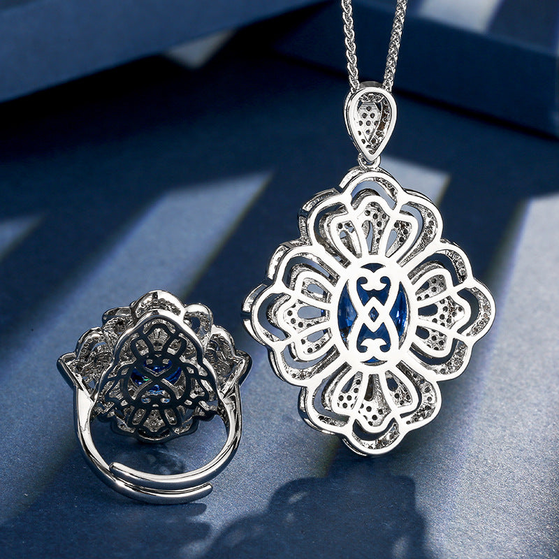 Vintage-Inspired Royal Blue Gemstone Floral Jewelry Set